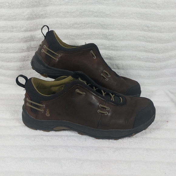 Ahnu Hiking Walking Shoes Brown Black Leather Bungee Lace Womens Size 9 - Picture 1 of 8